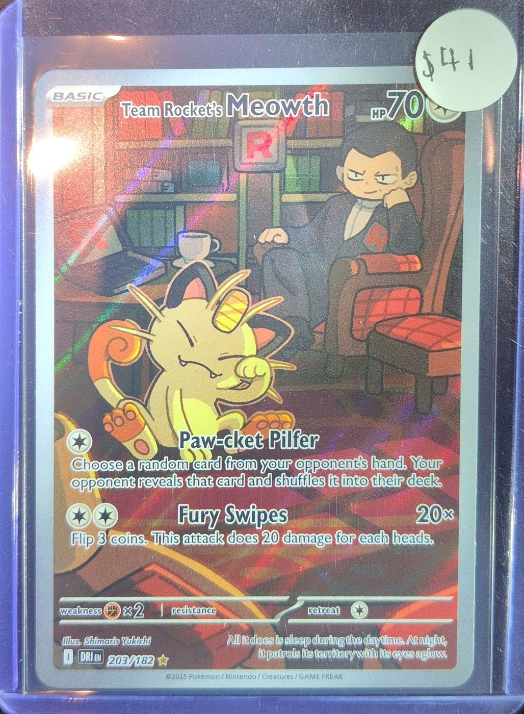 Pokémon TCG: Team Rocket's Meowth (203/182) — photo of the actual card