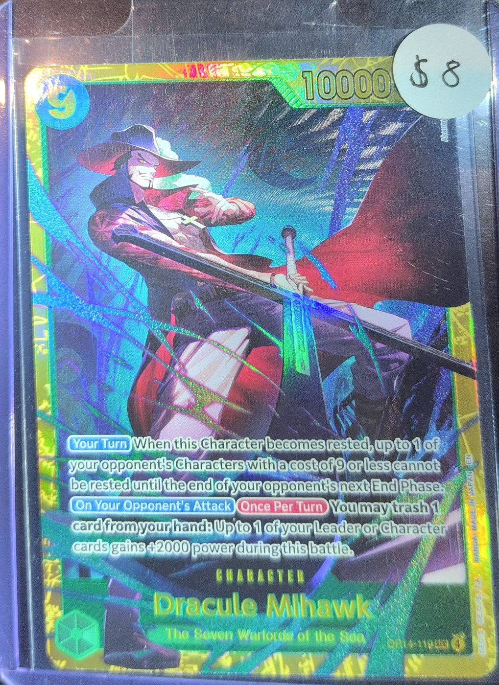 One Piece Card Game: Dracule Mihawk (OP14-119) — photo of the actual card