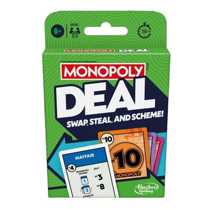 Monopoly Deal Card Game — cards and box contents